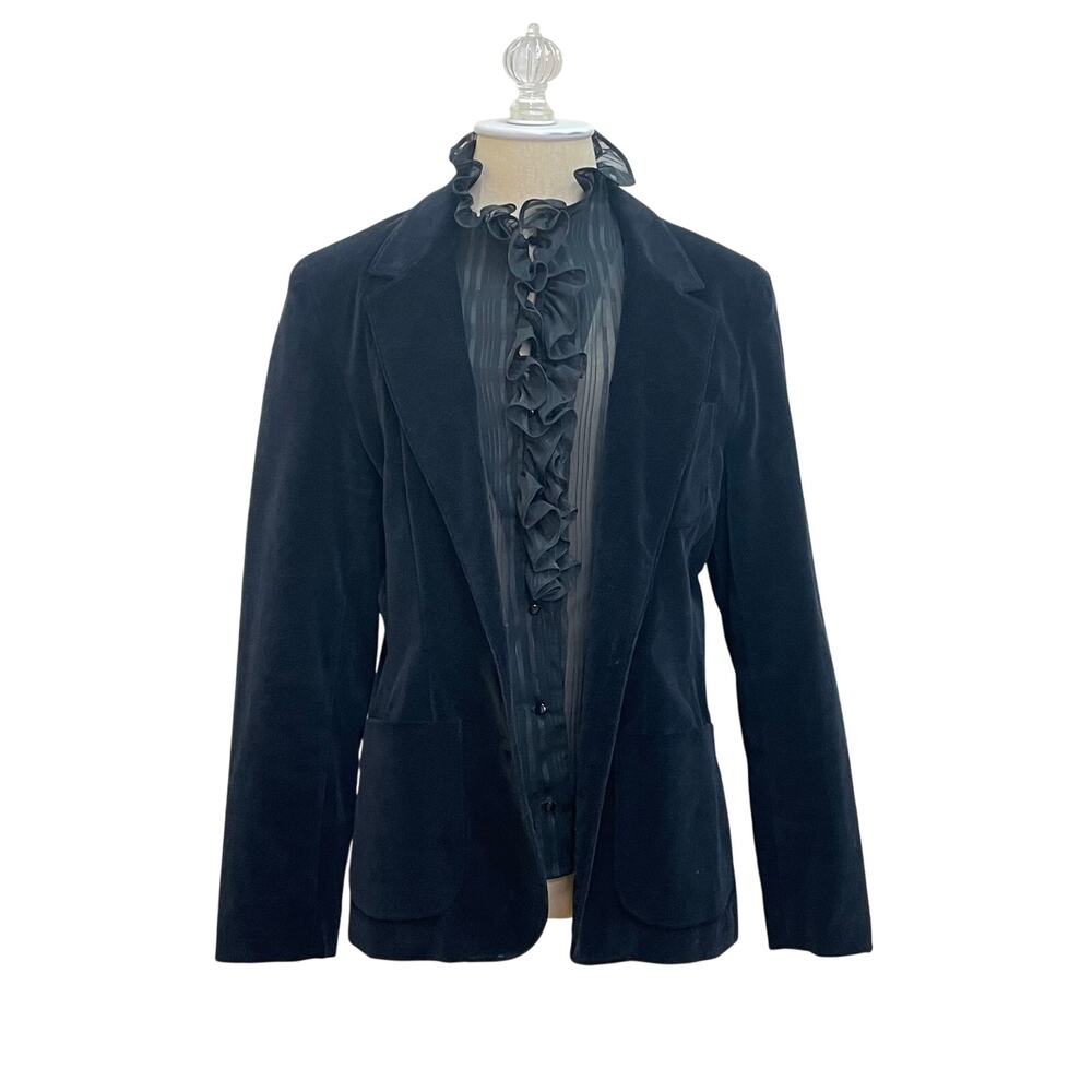 Vintage Black Velvet Women's Size 16 100% Cotton Blazer Jacket Made in Japan